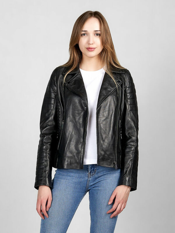 Reva - kurtka skórzana w stylu motocyklowym z pikowanymi detalami - obrazek 4